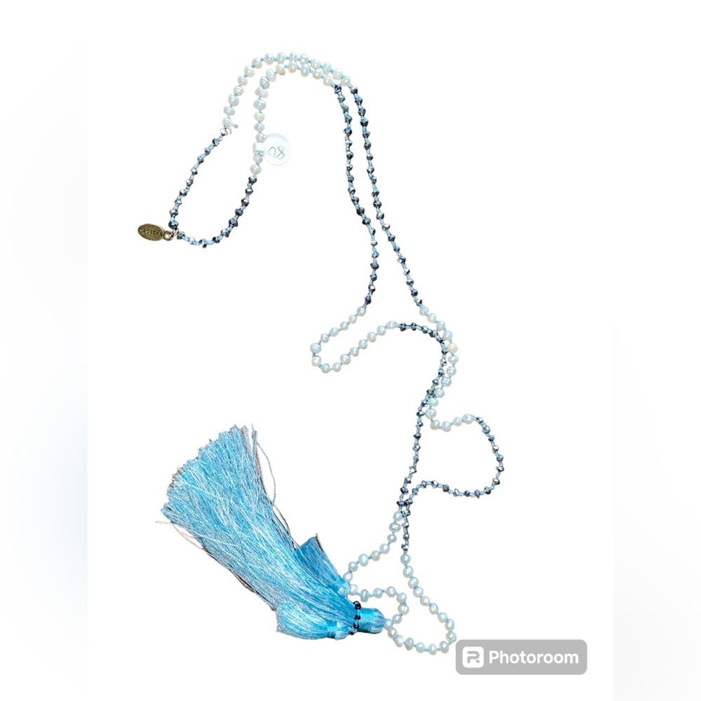 Zacasha freshwater Pearl and crystal necklace with tassel